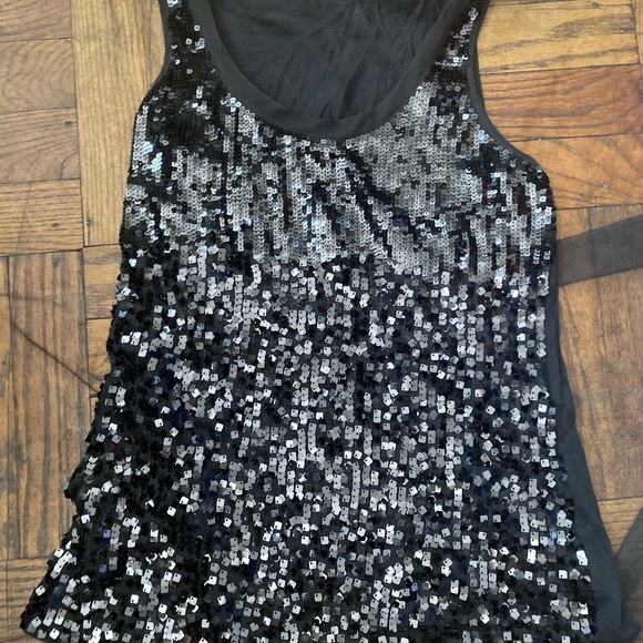 EXPRESS CUBE SQUARE SEQUIN BLACK TANK Top GORG XS GUC - Picture 5 of 5